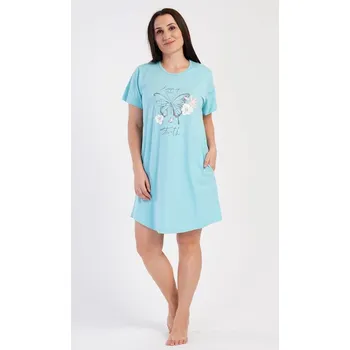 Dámské šaty Dámské domácí šaty s krátkým rukávem Motýl - modrá - 3XL