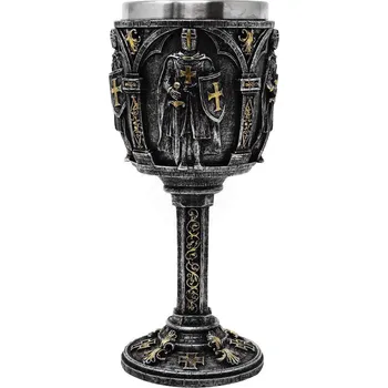 Replika zbraně MystiCalls Kalich 180ml Křižák, stříbřitá patina se zlatavými detaily