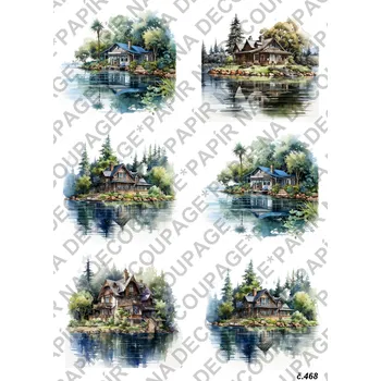 Umělecký papír Rýžový a soft papír na decoupage - Dům u vody - KB0468 Materiál: Soft, Rozměr: A4