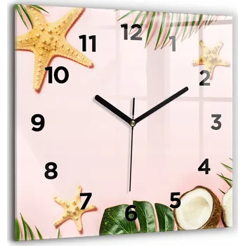 Hodiny Čtvercové Skleněné Nástěnné Hodiny do Obýváku s Grafikou Letní Nálada 60x60 cm