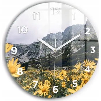 Hodiny Ozdobné nástěnné hodiny s krásnou grafikou Louka květy v horách kulatý průměr 30 cm
