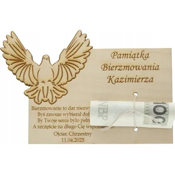 Přání ke Biřmování Duch Svatý s gravírováním Přání Dřevo Dárek