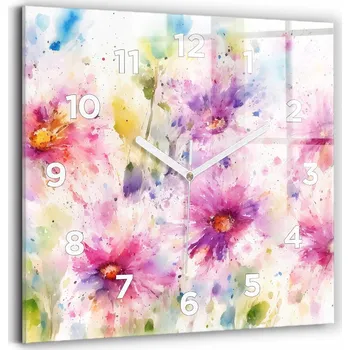Hodiny Skleněné hodiny s tichým mechanismem do bytu/loftu, nástěnné, Květiny, 30x30 cm