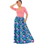 Himalife Maxi sukně s kapsami Plumérie - tyrkysová s fialovou Velikost: XXL/3XL - Móda pro plnoštíhlé, Oblečení nadměrné velikosti