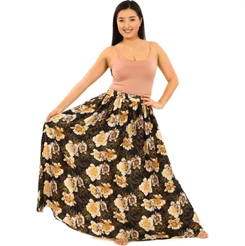 Dámská sukně Himalife Maxi sukně s kapsami Růže - černá se zlatou a bílou Velikost: XXL/3XL - Móda pro plnoštíhlé, Oblečení nadměrné velikosti