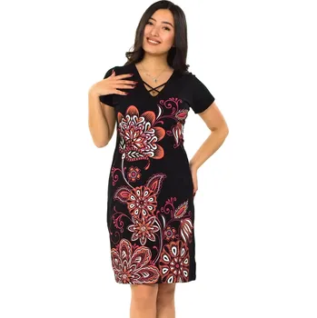 Dámské šaty Himalife Šaty Adana - černá s červenou Velikost: 3XL - Móda pro plnoštíhlé, Oblečení nadměrné velikosti