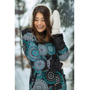 Dámský kabát Himalife Podzimní/zimní kabát Kona - černý s tyrkysovou Velikost: M