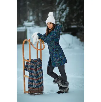 Dámský kabát Himalife Podzimní/zimní kabát Hiva - černá s tyrkysovou Velikost: L