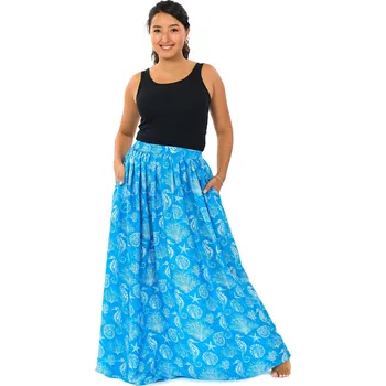 Dámská sukně Himalife Maxi sukně s kapsami Mušle - modrá s bílou Velikost: XXL/3XL - Móda pro plnoštíhlé, Oblečení nadměrné velikosti