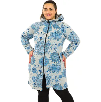 Dámská mikina Himalife Prodloužená mikina na zip s kapucí Talia - šedá s modrou Velikost: 4XL - Móda pro plnoštíhlé, Oblečení nadměrné velikosti