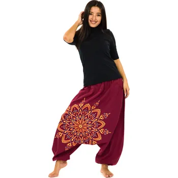 Dámské kalhoty Himalife Harémové kalhoty Rania - vínové Velikost: L/XL - Móda pro plnoštíhlé, Oblečení nadměrné velikosti