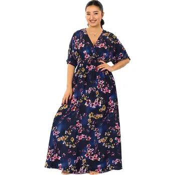 Dámské šaty Himalife Dlouhé maxi šaty s krátkým rukávem Soha - tmavě modrá Velikost: L/XL - Móda pro plnoštíhlé, Oblečení nadměrné velikosti