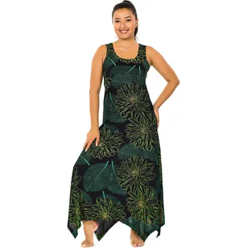 Dámské šaty Himalife Dlouhé cípaté šaty Tula - černá se zelenou Velikost: XXL/3XL - Móda pro plnoštíhlé, Oblečení nadměrné velikosti