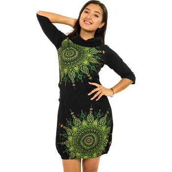 Dámské šaty Himalife Balonové šaty s límcem Tara - černá s limetkovou Velikost: 3XL - Móda pro plnoštíhlé, Oblečení nadměrné velikosti