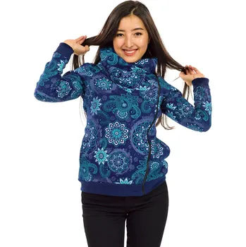 Dámská mikina Himalife Hřejivá mikina na zip s maxi límcem Tonga - petrolejová s tyrkysovou Velikost: 3XL - Móda pro plnoštíhlé, Oblečení nadměrné velikosti
