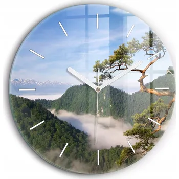 Hodiny Nástěnné Čtvercové Skleněné Foto Hodiny Sokolica Wierch v Pieninách fi60 cm