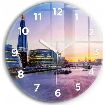 Hodiny Minimalistické skleněné nástěnné hodiny s S Potiskem - Pohled na Londýn, průměr 30 cm