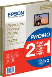 Epson Premium Glossy Photo Paper, foto papír, promo 1+1 typ lesklý, bílý, A4, 255 g/m2, 30 ks, C13S042169, inkoustový