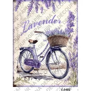 Umělecký papír Rýžový a soft papír na decoupage - Kolo s levandulí - KB0492 Materiál: Soft, Rozměr: A4