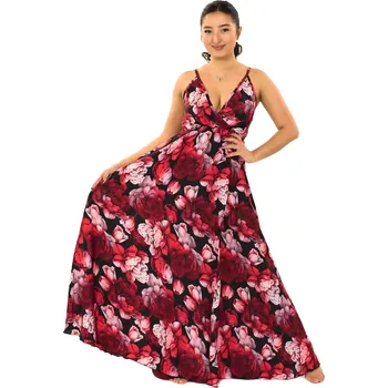 Dámské šaty Himalife Dlouhé maxi šaty Pivoňka - černá s červenou Velikost: L/XL - Móda pro plnoštíhlé, Oblečení nadměrné velikosti