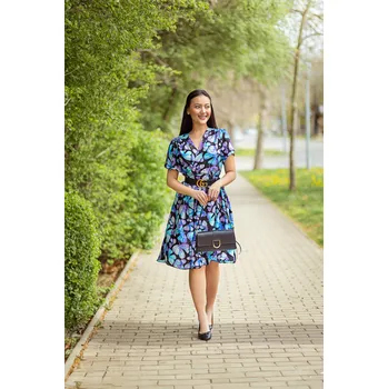 Dámské šaty Himalife Zavinovací šaty s krátkým rukávem Butterfly - černá s tyrkysovou Velikost: L/XL - Móda pro plnoštíhlé, Oblečení nadměrné velikosti