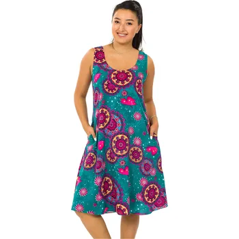 Dámské šaty Himalife Šaty s kapsami Ava Rosita - tyrkysová s růžovou Velikost: XL - Móda pro plnoštíhlé, Oblečení nadměrné velikosti