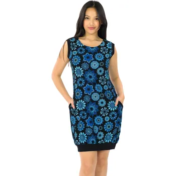 Dámské šaty Himalife Balonové šaty Manua - černá s modrou Velikost: XXL - Móda pro plnoštíhlé, Oblečení nadměrné velikosti