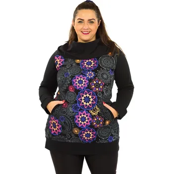 Dámská mikina Himalife Mikina s maxi kapucí Lula - černá s růžovou Velikost: 4XL - Móda pro plnoštíhlé, Oblečení nadměrné velikosti