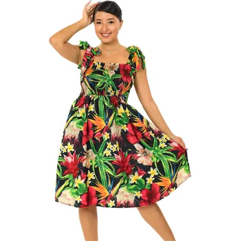 Dámské šaty Himalife Šaty-sukně 2v1 Nila Tropické květy - černá s barvami Velikost: L/XL - Móda pro plnoštíhlé, Oblečení nadměrné velikosti