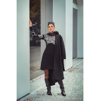 Dámská mikina Himalife Šatomikina Ohana s maxi kapucí - černá s metalickou stříbrnou Velikost: XXL - Móda pro plnoštíhlé, Oblečení nadměrné velikosti