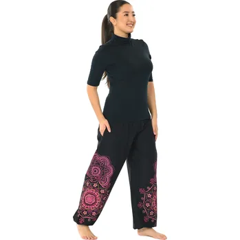 Dámské kalhoty Himalife Kalhoty Makaha - černá s růžovou Velikost: XXL/3XL - Móda pro plnoštíhlé, Oblečení nadměrné velikosti