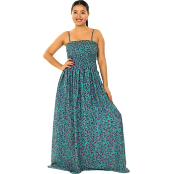 Dámské šaty Himalife Dlouhé šaty s kapsami Manoa - tyrkysová s růžovou Velikost: S/M