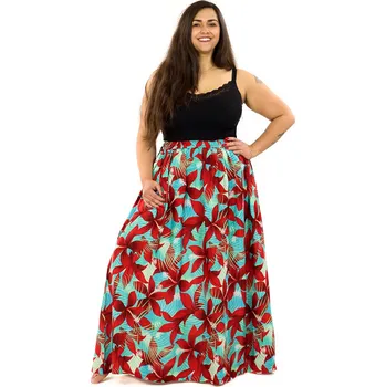 Dámská sukně Himalife Maxi sukně s kapsami Ibišek - tyrkysová s červenou Velikost: XXL/3XL - Móda pro plnoštíhlé, Oblečení nadměrné velikosti