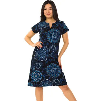 Dámské šaty Himalife Šaty Neya - černá s modrou Velikost: 4XL - Móda pro plnoštíhlé, Oblečení nadměrné velikosti