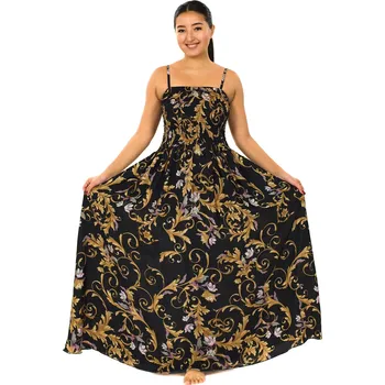 Dámské šaty Himalife Dlouhé šaty s kapsami Zahara - černé s růžovou a zlatou Velikost: L/XL - Móda pro plnoštíhlé, Oblečení nadměrné velikosti