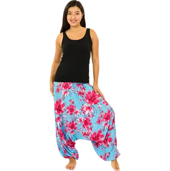 Dámské kalhoty Himalife Kalhoty-šaty-top 3v1 Kora - tyrkysová s růžovou Velikost: L/XL - Móda pro plnoštíhlé, Oblečení nadměrné velikosti