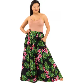 Dámská sukně Himalife Maxi sukně s kapsami Serena - černá s barvami Velikost: L/XL - Móda pro plnoštíhlé, Oblečení nadměrné velikosti