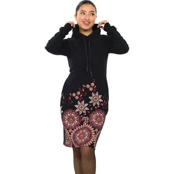 Dámská mikina Himalife Šatomikina s maxi límcem Siena - černá s červenou a oranžovou Velikost: 4XL - Móda pro plnoštíhlé, Oblečení nadměrné velikosti