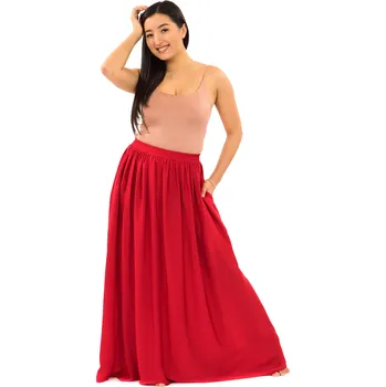 Dámská sukně Himalife Maxi sukně s kapsami Plain - červená Velikost: XXL/3XL - Móda pro plnoštíhlé, Oblečení nadměrné velikosti