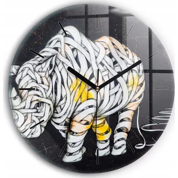 Hodiny Moderní skleněné nástěnné hodiny s potiskem Abstraktní nosorožec průměr 30 cm
