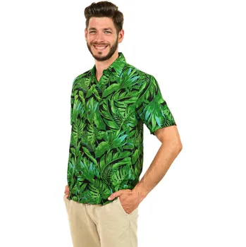 Pánská košile Himalife Pánská košile Listy - černá se zelenou Velikost: L