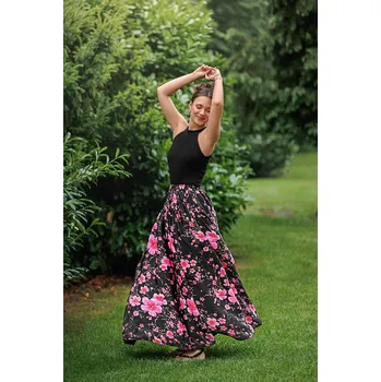 Dámská sukně Himalife Maxi sukně s kapsami Amaris - černá s růžovou Velikost: XXL/3XL - Móda pro plnoštíhlé, Oblečení nadměrné velikosti
