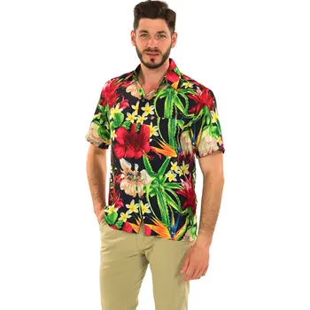 Pánská košile Himalife Pánská košile Tropické květy - černá s barvami Velikost: L