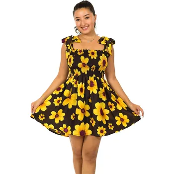 Dámské šaty Himalife Mini šaty-sukně 2v1 Ezra Vesna - hnědá se žlutou Velikost: XXL/3XL - Móda pro plnoštíhlé, Oblečení nadměrné velikosti