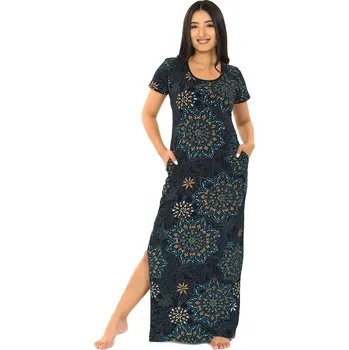 Dámské šaty Himalife Dlouhé šaty s kapsami Nida - černá s tyrkysovou a béžovou Velikost: 3XL - Móda pro plnoštíhlé, Oblečení nadměrné velikosti