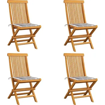 OMAXI Zahradní židle s šedými károvanými poduškami 4 ks masivní teak 265062