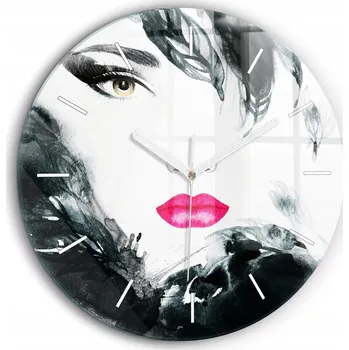 Hodiny Nástěnné hodiny Portrét ženy červené rty bílé ručičky kulatý průměr 60 cm