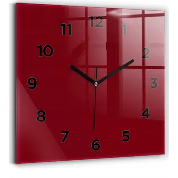 Hodiny Skleněné hodiny s motivem, dekorativní nástěnné, bordó 30x30 cm