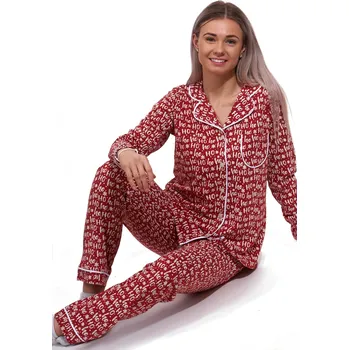 Dámské noční prádlo Červené i bílé elegantní pyžamo celopropínací pro ženy či dívky - Ho ho ho, na kojení 1B2198 červená s