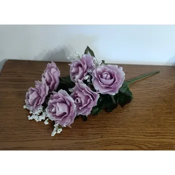 umělá květina Kytice růží 6 květů, světle fialová